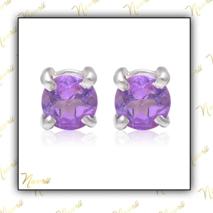Natural Purple Amethyst Stud Earrings