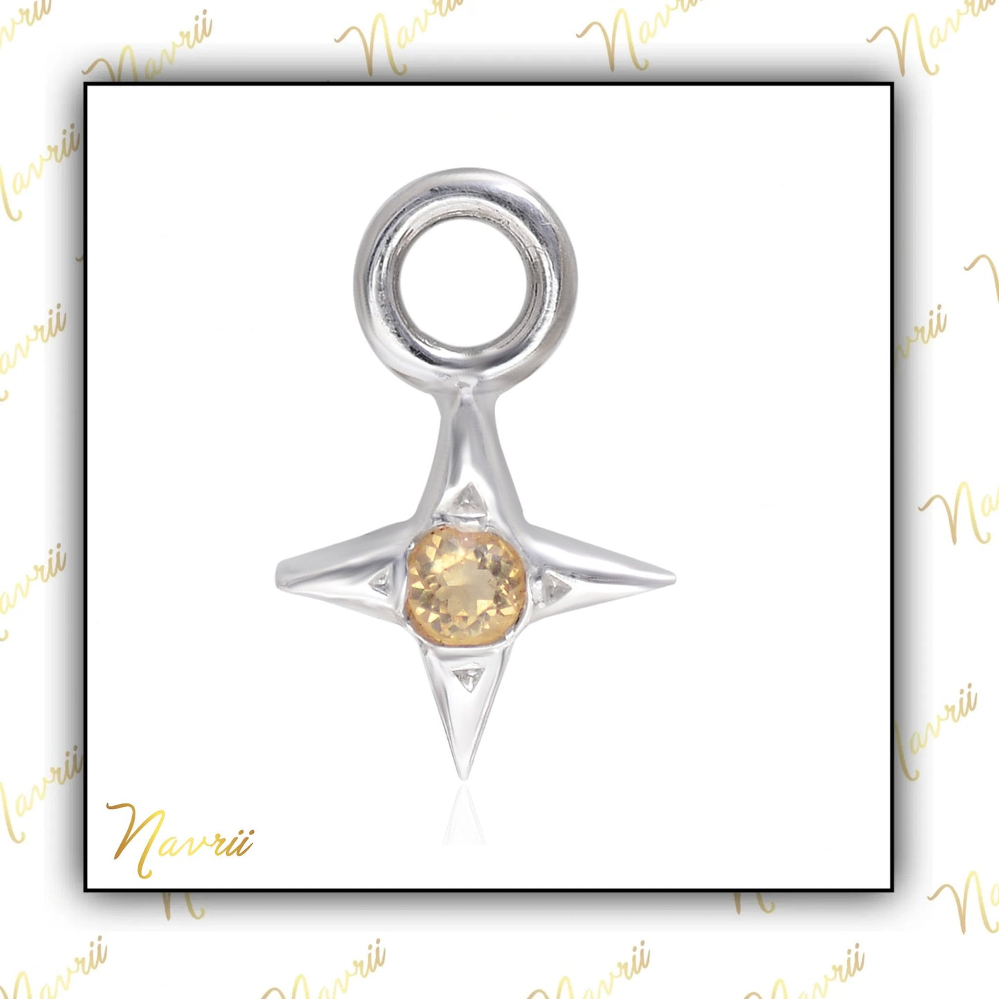 925 Sterling Silver Natural Citrine Charm Pendant