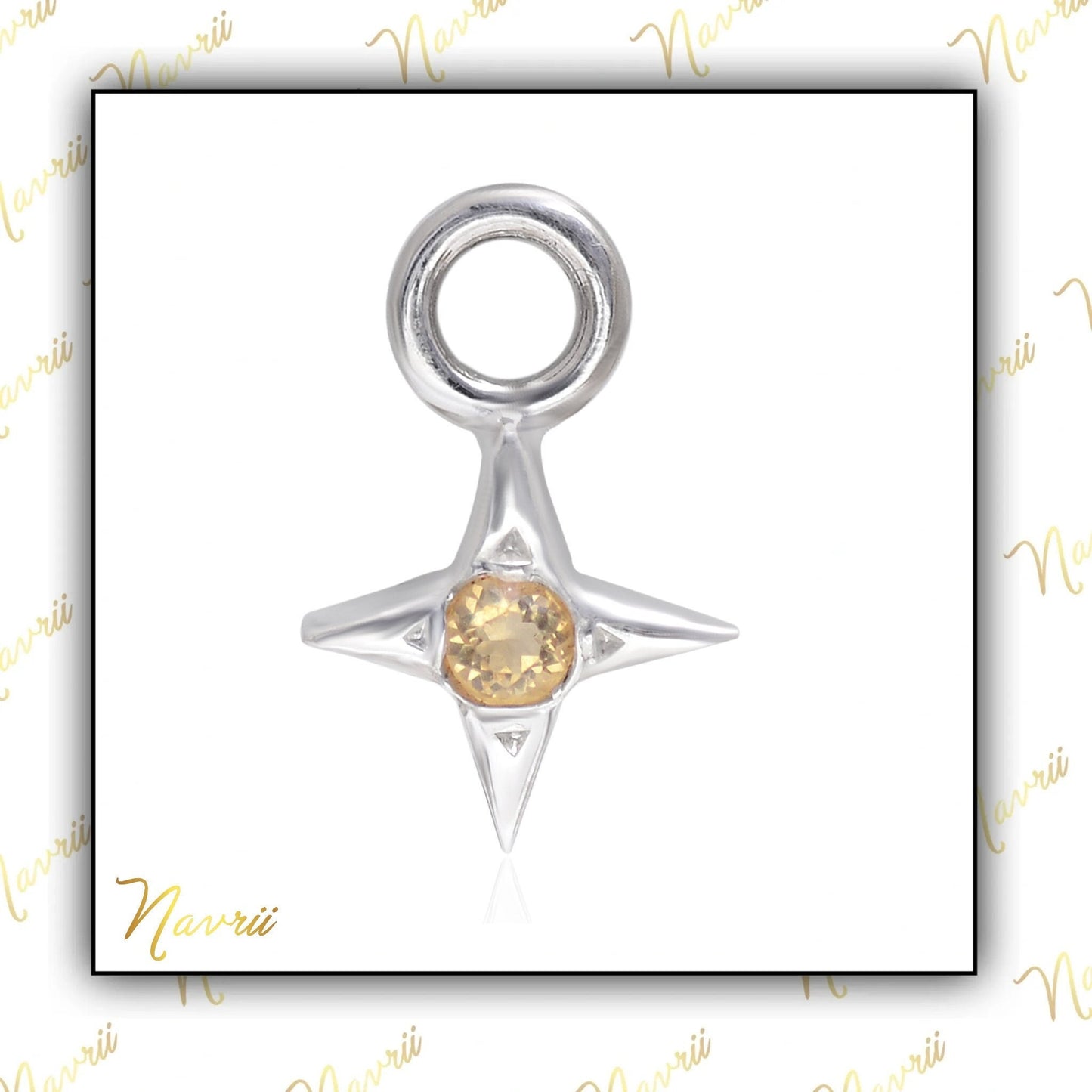 925 Sterling Silver Natural Citrine Charm Pendant