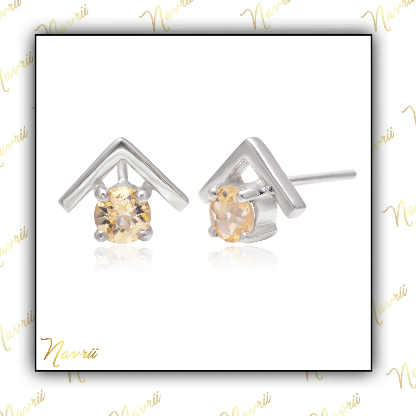 V shaped Natural Green Amethyst Stud Earrings