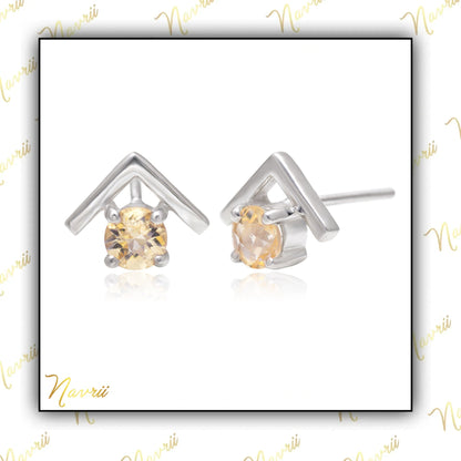 V shaped Natural Green Amethyst Stud Earrings