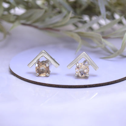 V shaped Natural Green Amethyst Stud Earrings