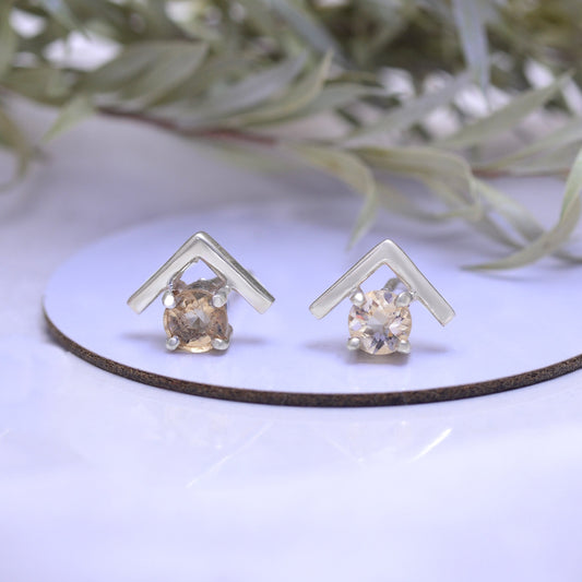 V shaped Natural Green Amethyst Stud Earrings