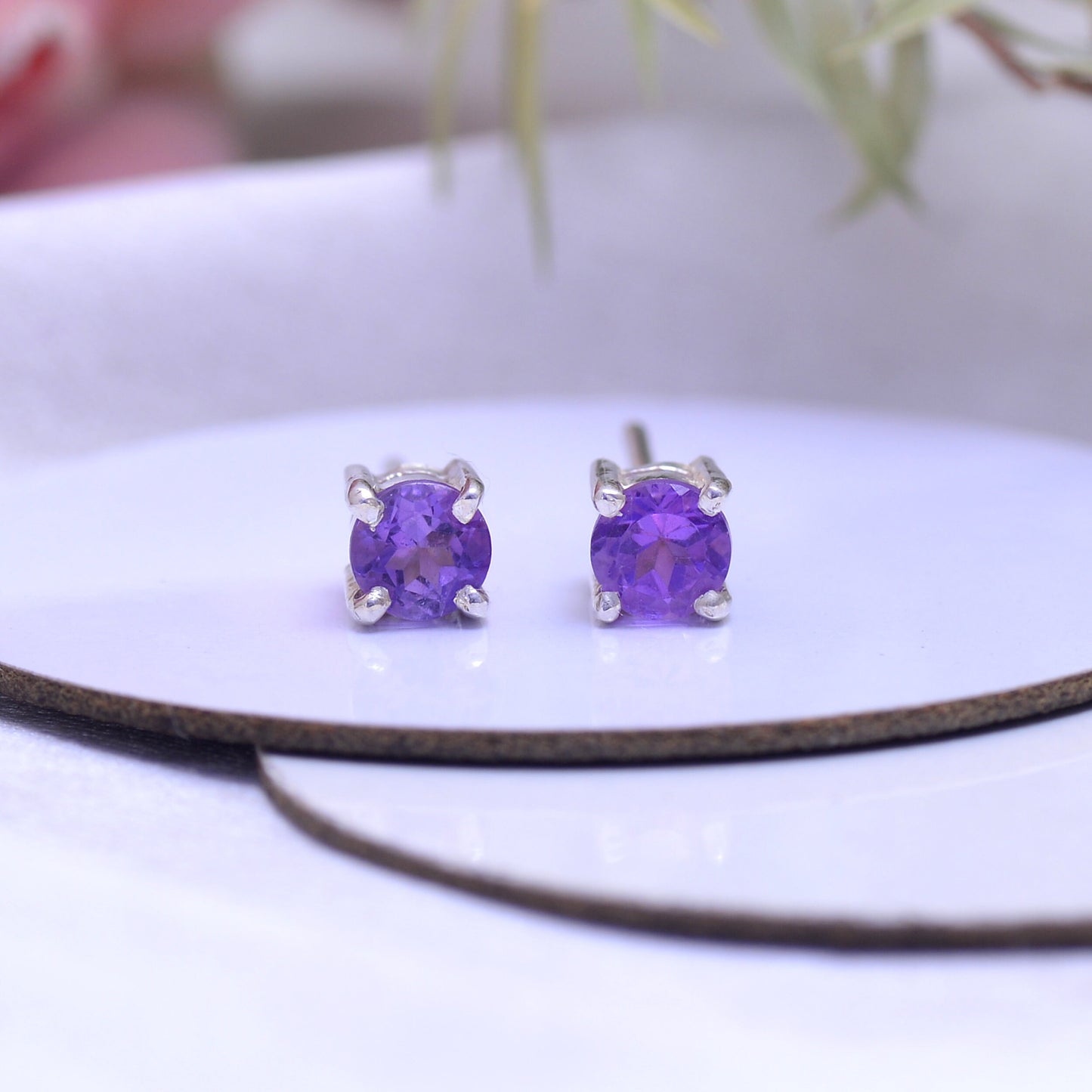 Natural Purple Amethyst Stud Earrings