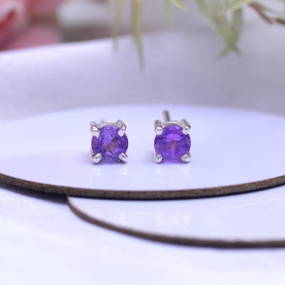 Natural Purple Amethyst Stud Earrings
