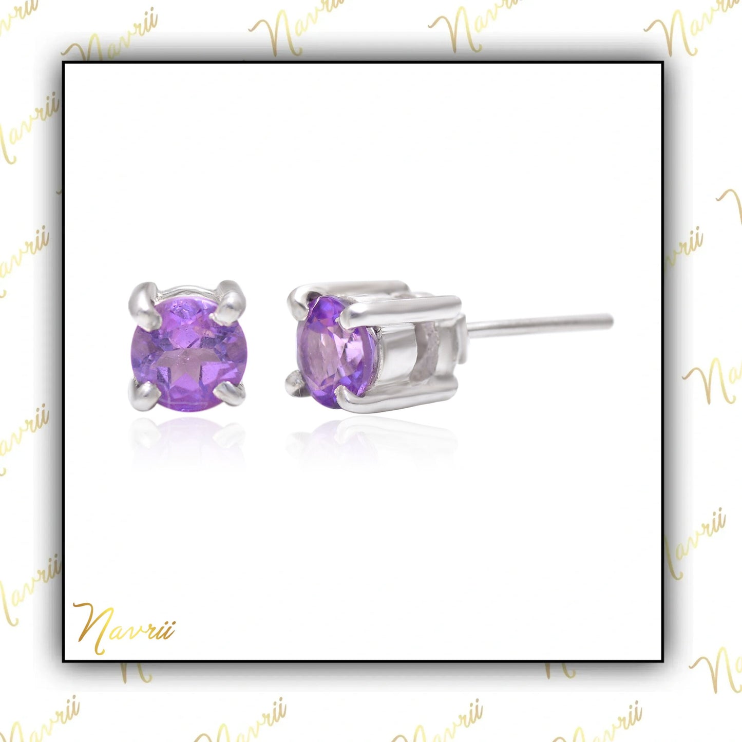 Natural Purple Amethyst Stud Earrings