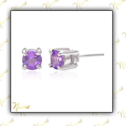 Natural Purple Amethyst Stud Earrings