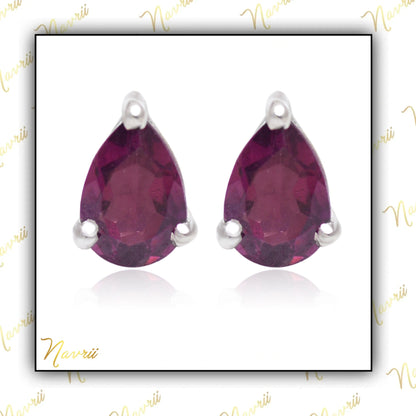 925 Sterling Silver Natural Rhodolite Gemstone Stud Earrings