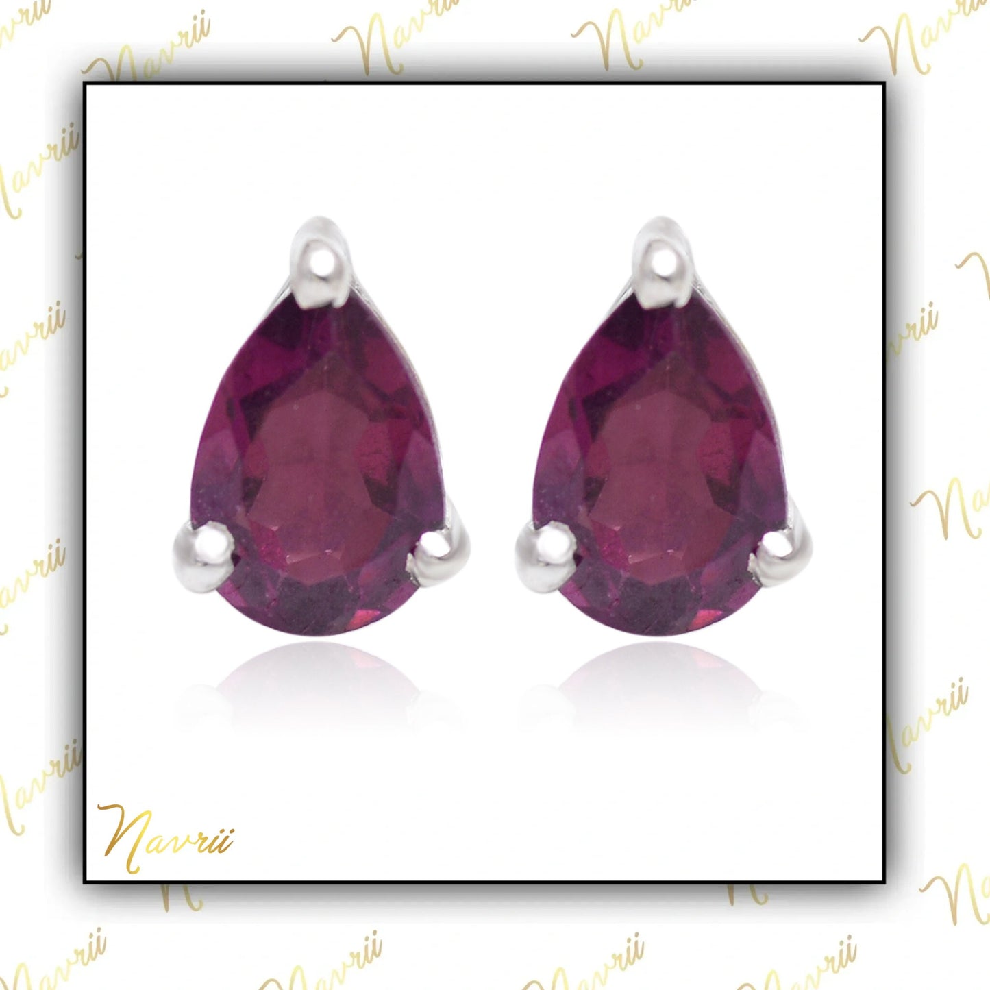 925 Sterling Silver Natural Rhodolite Gemstone Stud Earrings