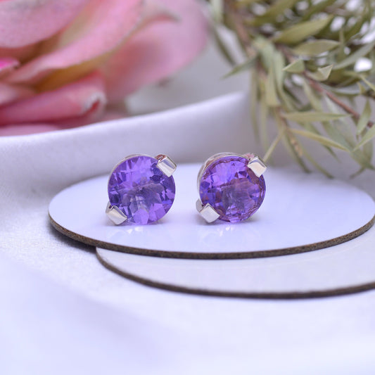 Natural Amethyst Stud Earring In Sterling Silver