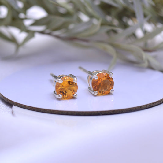 Magical Citrine Stud Earrings -Sterling Silver Gemstone Jewelry