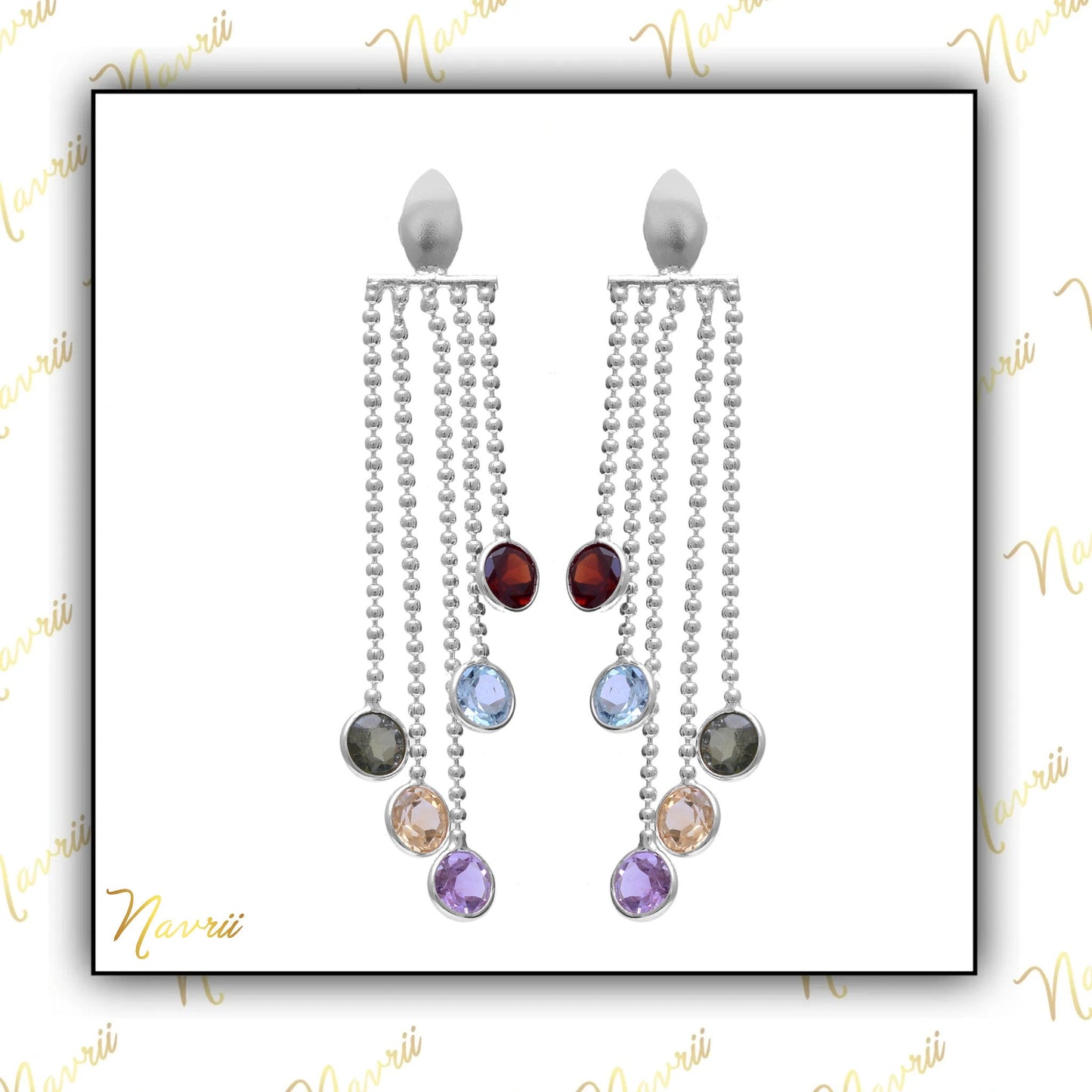 Natural Multi Tourmaline Dangling Earring