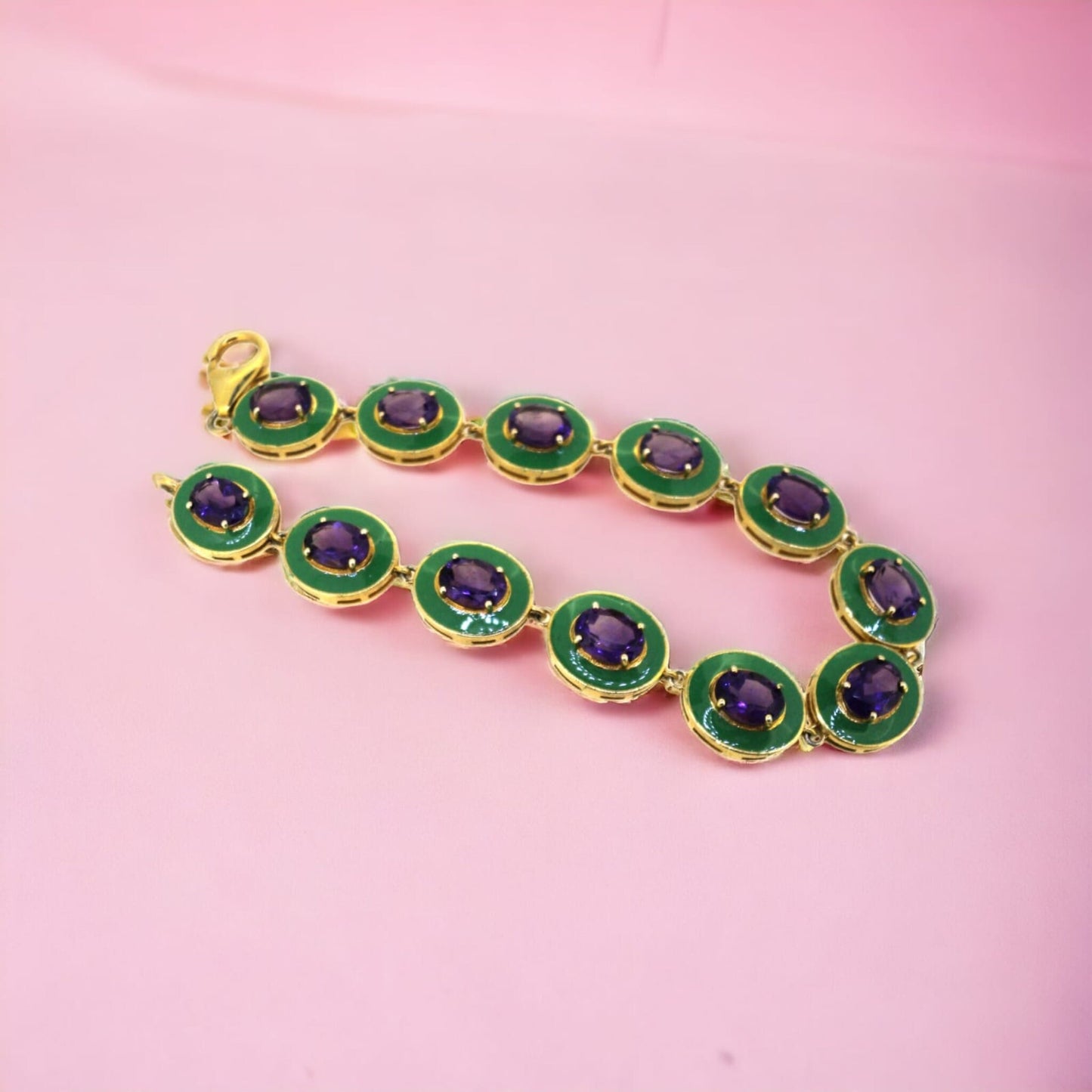 925 Sterling Silver Natural Amethyst Enamel Bracelet