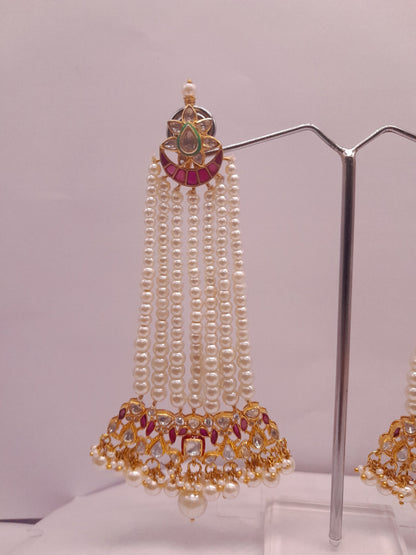 Silver Moissanite Polki Dangling Earring, Pearl Earring, Moissanite Polki Earring, Statement Earring, Bridal Wear Chandbali, Pearl Earring