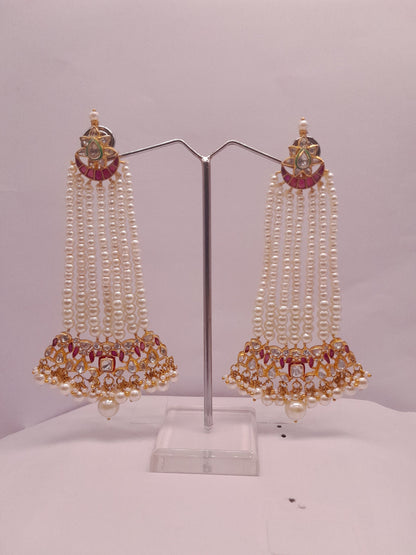 Silver Moissanite Polki Dangling Earring, Pearl Earring, Moissanite Polki Earring, Statement Earring, Bridal Wear Chandbali, Pearl Earring