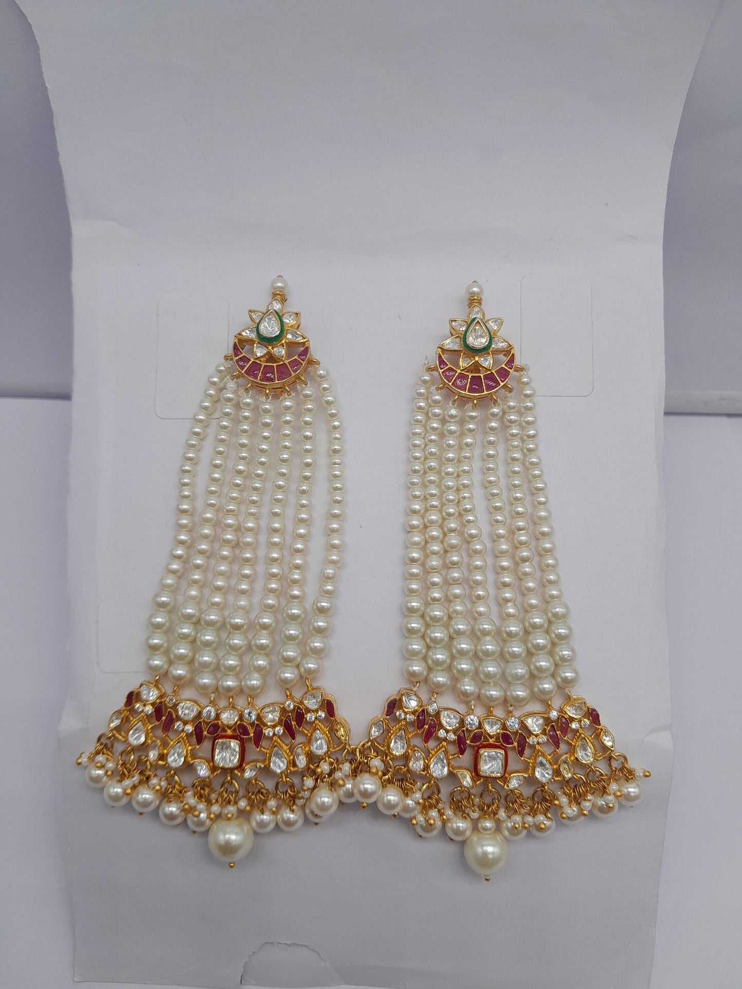 Silver Moissanite Polki Dangling Earring, Pearl Earring, Moissanite Polki Earring, Statement Earring, Bridal Wear Chandbali, Pearl Earring