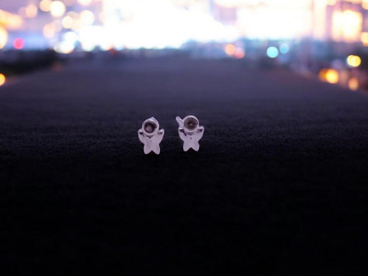 Natural Smokey Quartz Ultra Tiny Butterfly Charm Stud Earrings