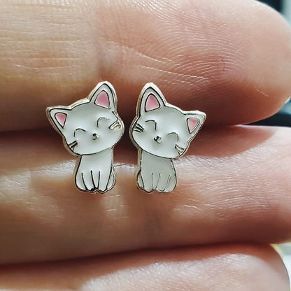 Silver Cat Ear Studs Earrings 925 Sterling Silver