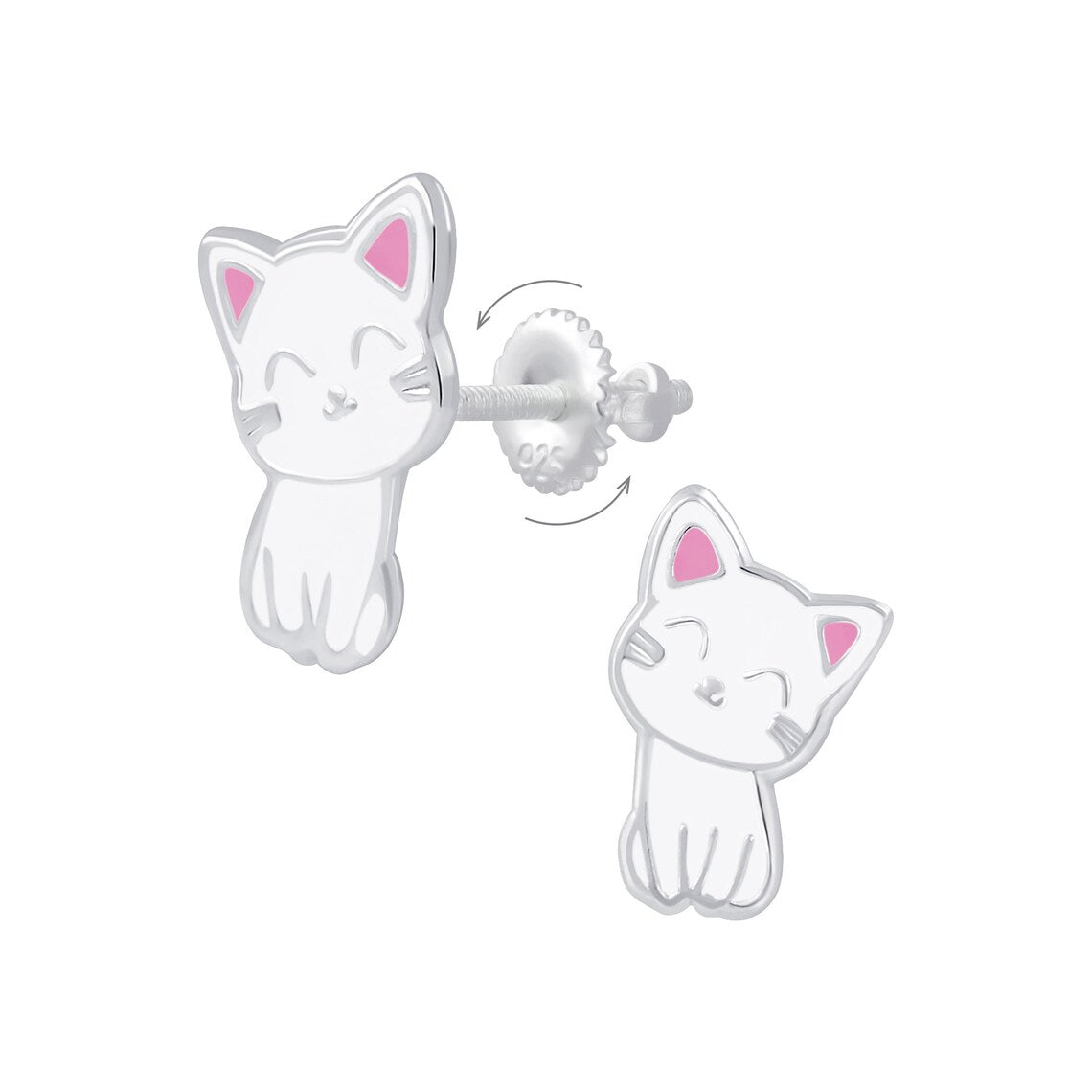 Silver Cat Ear Studs Earrings 925 Sterling Silver
