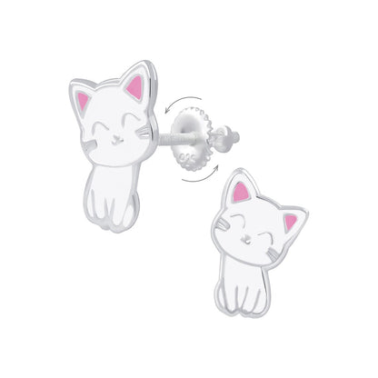 Silver Cat Ear Studs Earrings 925 Sterling Silver